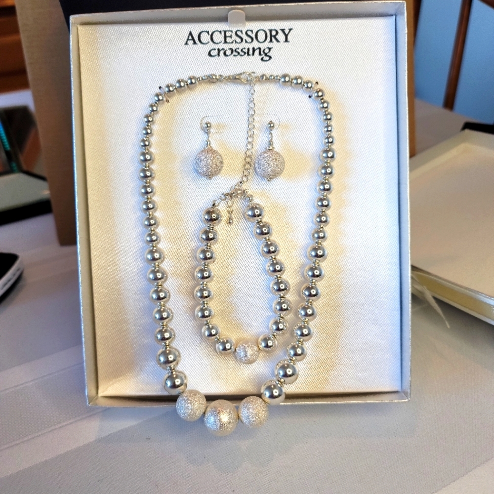 silver bead necklace set